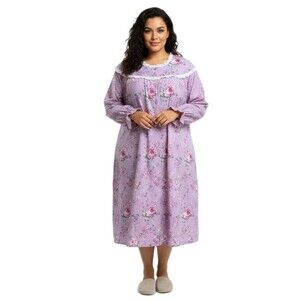 Cozee Corner VTG Purple Floral Long Sleeve Nightgown Cotton Flannel Size 3X